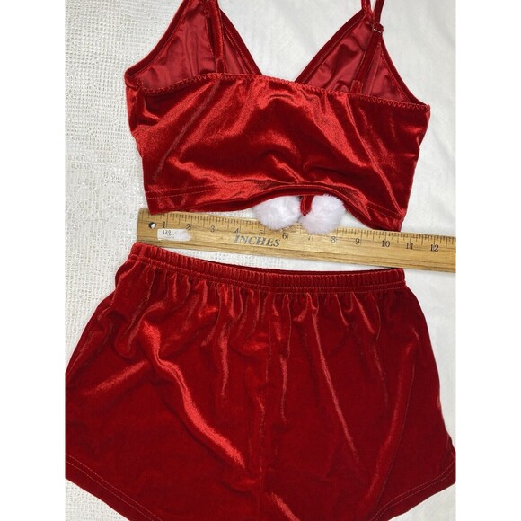 Christmas Velvet Halter Cami Top & Shorts Matching Set Womens XS Red White - Picture 5 of 8